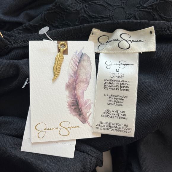 Jessica Simpson Rose Bay Textured Tie-Front Tankini Top M Black New - Picture 12 of 12